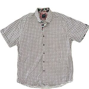 SCOOP Short Sleeve Shirt Geometric Print with Floral Contrast Collar Size XXL